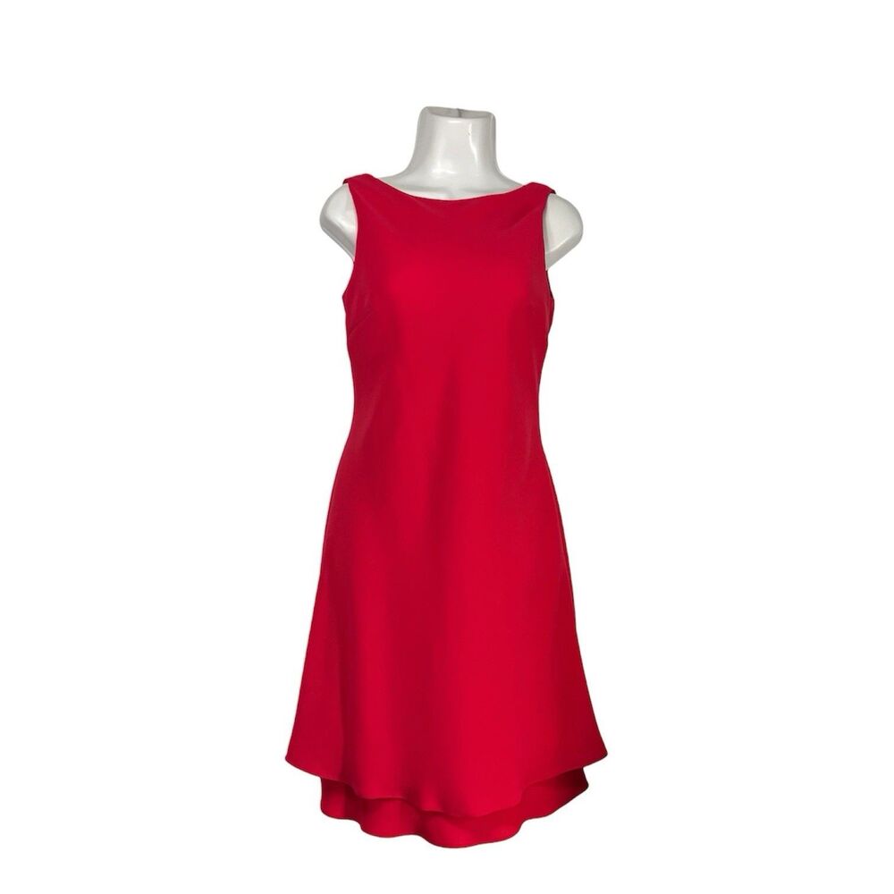 Evan Picone Sleeveless Dress Size 4 Pink Sheath Draped Cowl Back Ruffle Lined